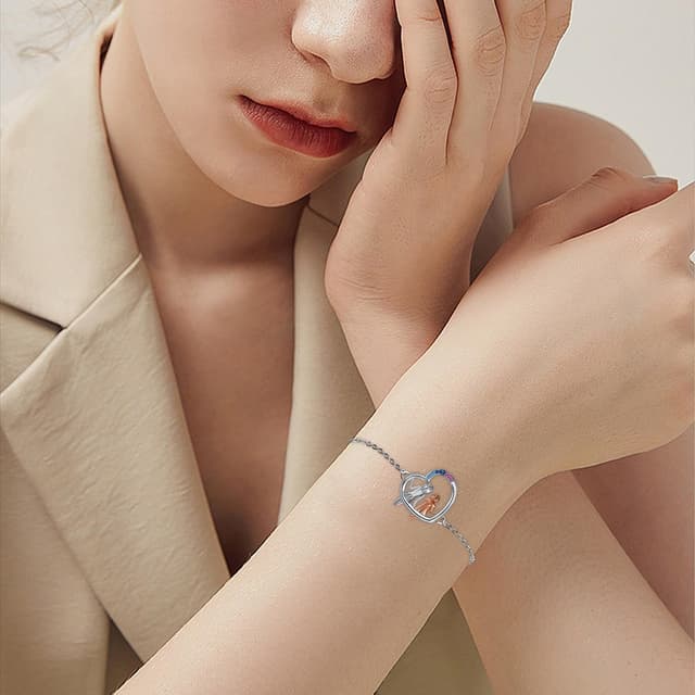 Detalle de Bracelet femme Yinsen en argent sterling 925 réglable avec pendentif cœur (17 + 4 cm)