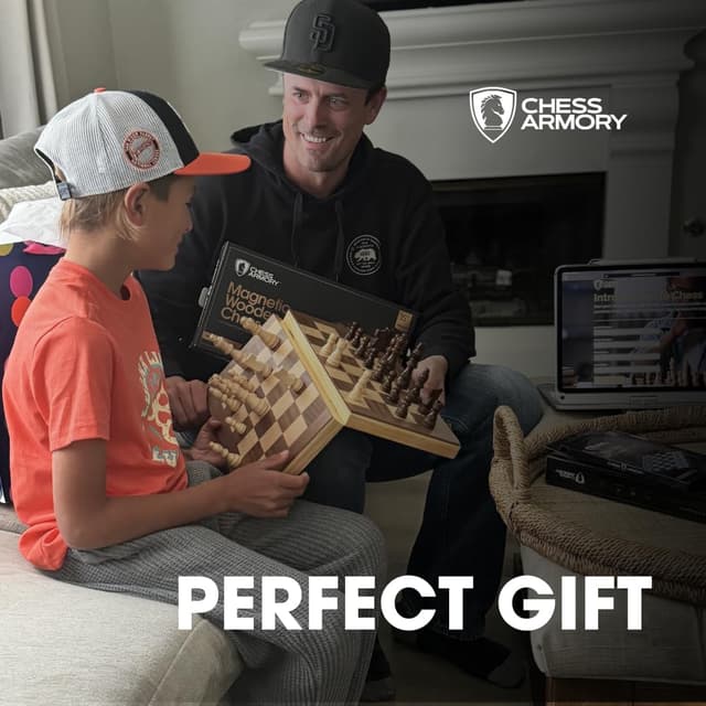 Thumbnail 6 de 15-Inch Magnetic Wooden Chess Set with Folding Board and Handcrafted Staunton Pieces