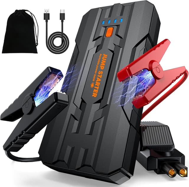 Detalle de JDMCAR Jump Starter Power Pack (5000A) – Portable 12V jump starter with power bank and LED light