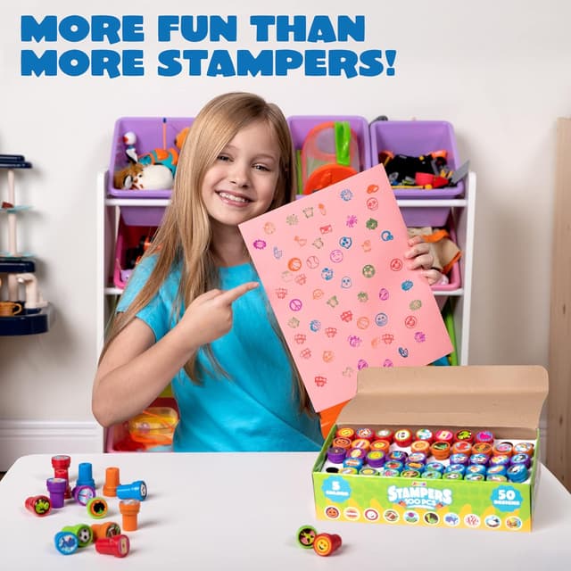 Detalle 2 de JOYIN Kinder-Stempel-Set (100 Stück) mit selbstfärbenden Mini-Stempeln – 50 Motive für Ostereier & Mitgebsel