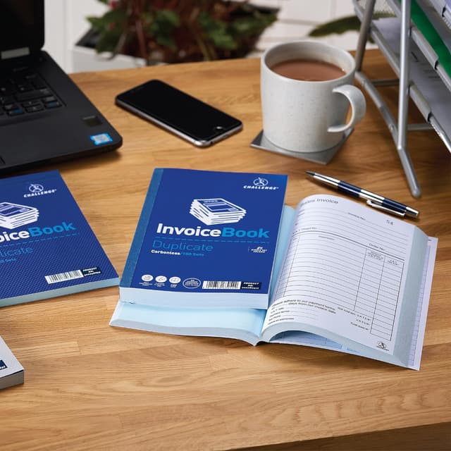 Detalle de Duplicate Invoice Book with VAT (Carbonless) by Challenge – 100 Pages, Set of 5, 210 x 130 mm