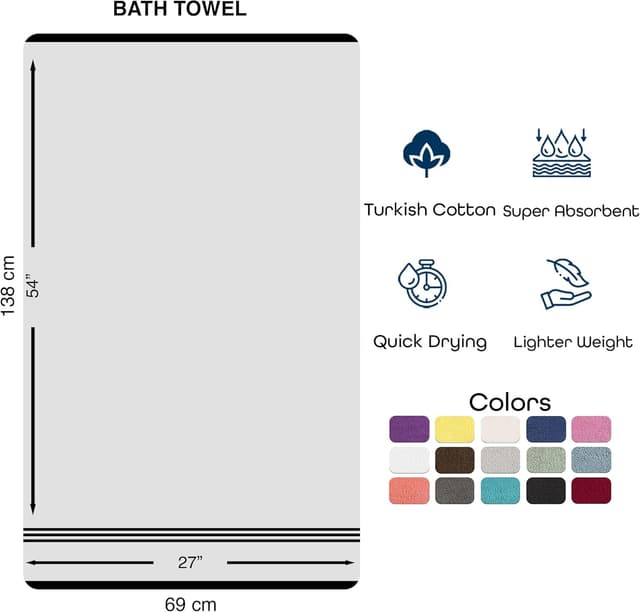 Detalle de Hawmam Linen White Bath Towels 4-Pack, 27 x 54 Inches, 100% Turkish Cotton