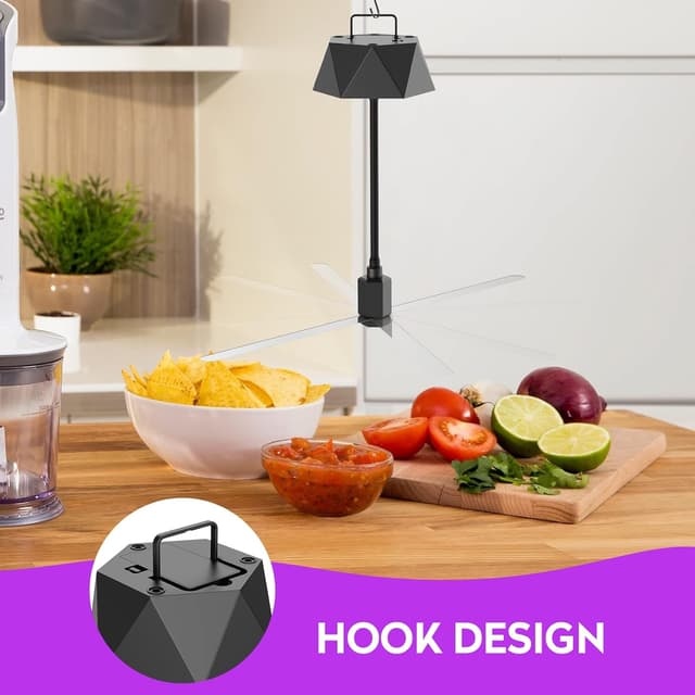 Detalle de PIMAG Fly Fans for Tables (4-Pack, Black) — Portable, Soundless Fly Repellent Table Fans with Holographic Blades