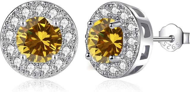 Detalle de MASOP Ohrstecker Silber 925 mit Geburtsstein & Zirkonia – runde Ohrringe (10 mm)