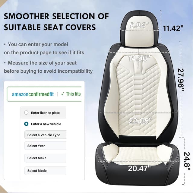 Thumbnail 6 de Coverado Nappa Leather Car Seat Covers Full Set (5 Seats) — Waterproof Black & White