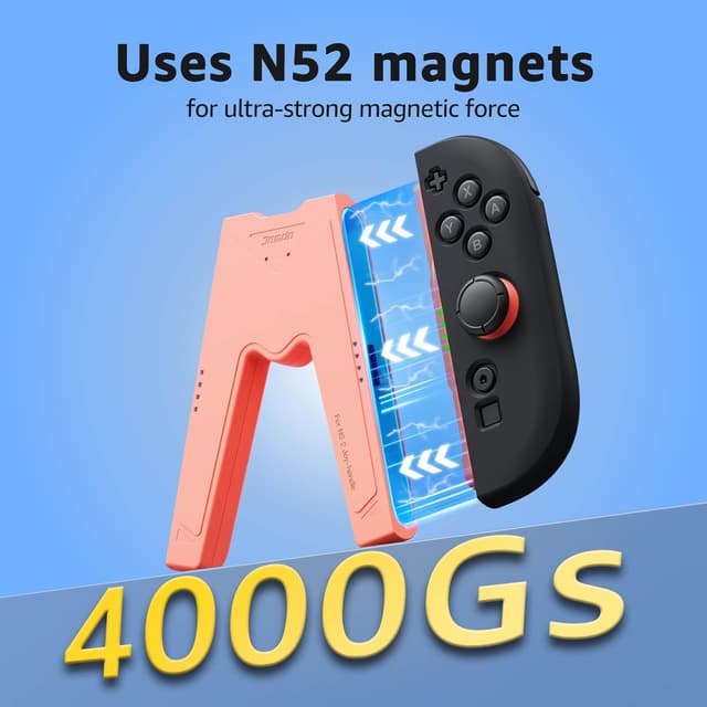 Detalle de JEMDO Magnetic Switch 2 Charging Grip for Joy Con 2 (Orange) – LED ergonomic controller grip with USB-C cable