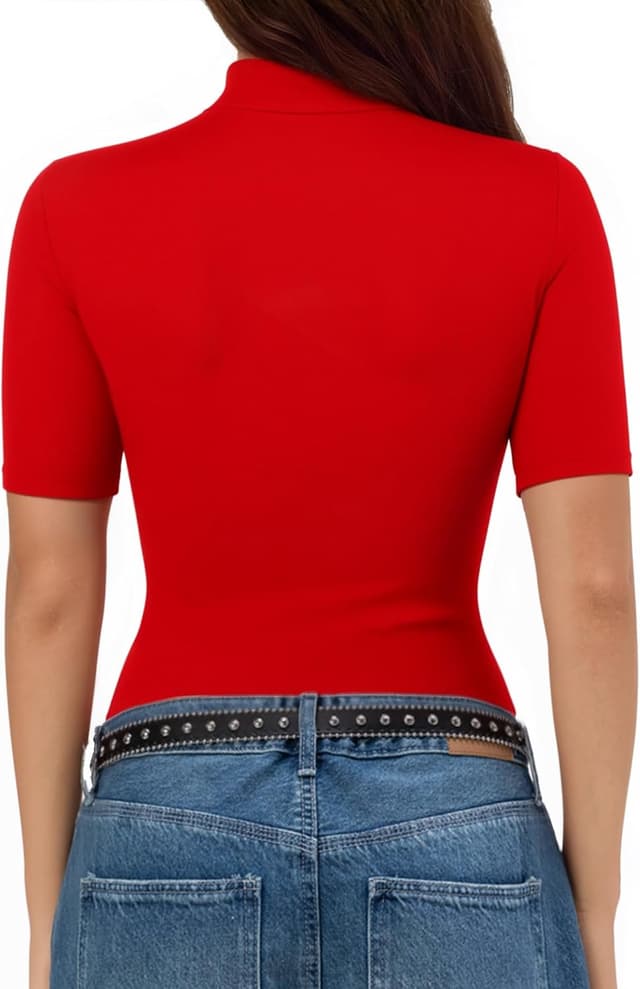 Detalle 2 de ALGALAROUND Women’s 1/2 Sleeve Turtle Neck Fitted T-Shirt (Rayon & Spandex)