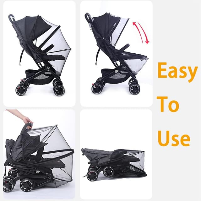 Detalle de Orzbow Mosquito Net for Pram – Universal pram, buggy and car seat bug net with zippers (black)