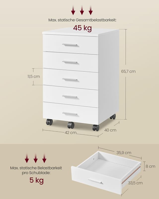 Detalle 1 de Rollcontainer 5 Schubladen OFC081W01 von VASAGLE