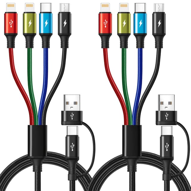 Detalle de MINLU 6 in 1 Multiple Charging Cable (2-Pack, 6Ft) — USB A/C to Lightning, USB-C, and Micro USB