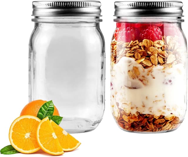 Detalle de Showvigor 2-Pack Regular Mouth Mason Jars (16oz) with Airtight Lids for Canning, Meal Prep & Preserving