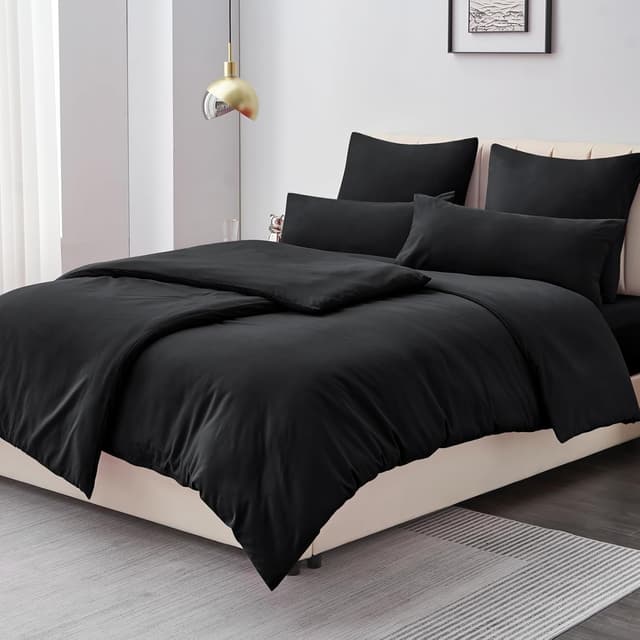 Detalle 2 de Aisbo Bettwäsche 135x200 4-teilig in Schwarz (Mikrofaser, Reißverschluss, ÖKO-TEX) inkl. 2 Kissenbezüge 80x80