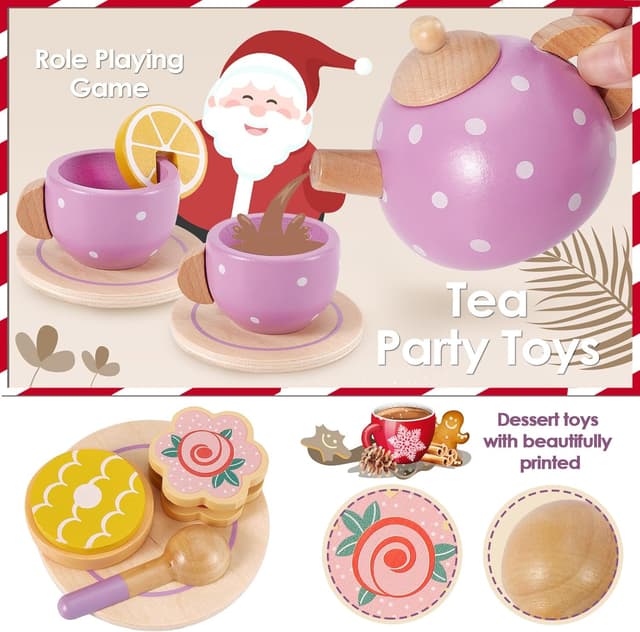 Thumbnail 2 de AOLEVA Wooden Tea Set for Toddlers 3–5