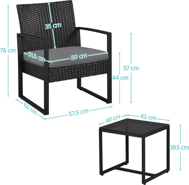 Detalle de Yaheetech Set mobili da giardino in poly rattan: 2 sedie e tavolino per balcone con cuscini