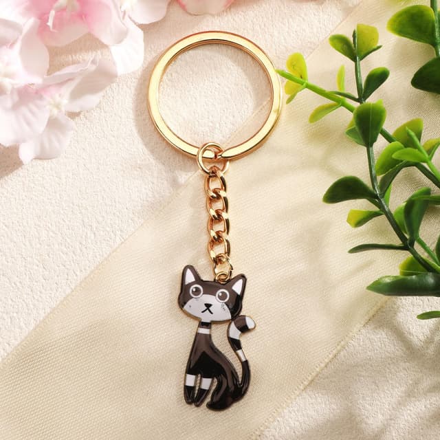 Detalle de OBEISN Kreativer schwarzer Katzen-Schlüsselanhänger als personalisiertes Geschenk