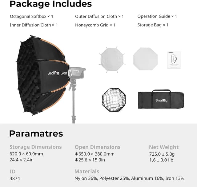 Thumbnail 6 de SMALLRIG Softbox octogonale 65 cm pour Bowens