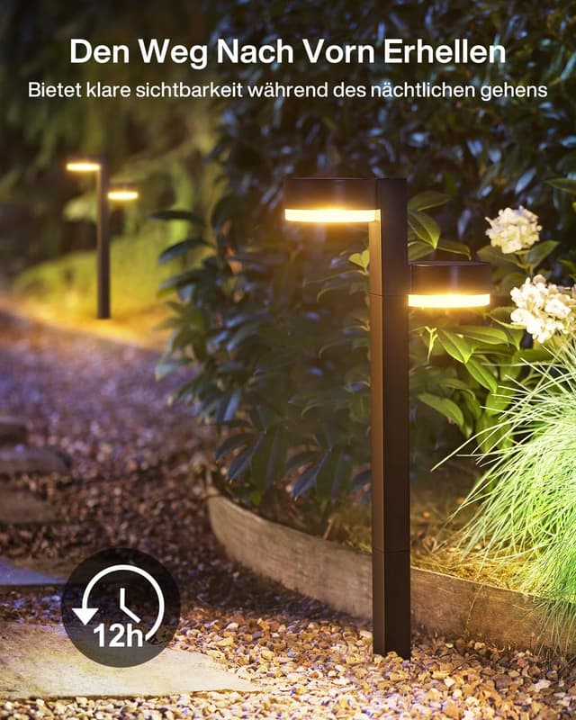 Detalle de GEARLITE Solarlampen für Außen Garten 4er-Set mit 2 Lichtköpfen, 24 LED und Auto On/Off (IP65)