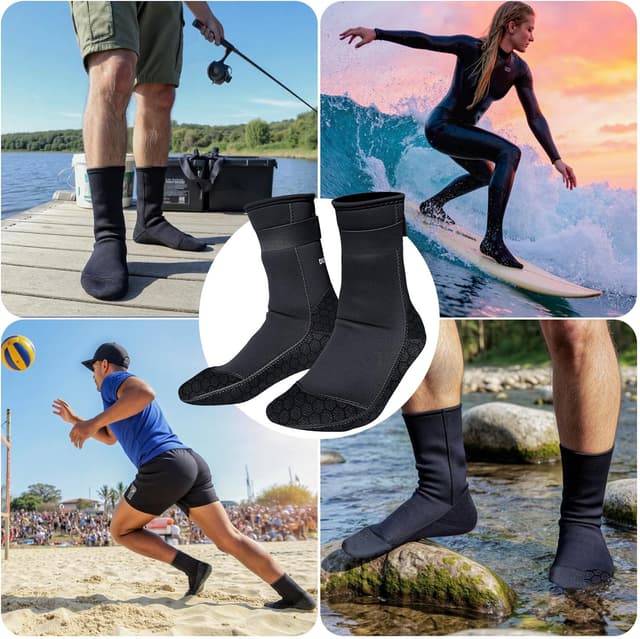 Detalle de PAWHITS 3mm neoprene wetsuit socks with anti-slip sole and ankle strap for scuba, snorkelling and watersports