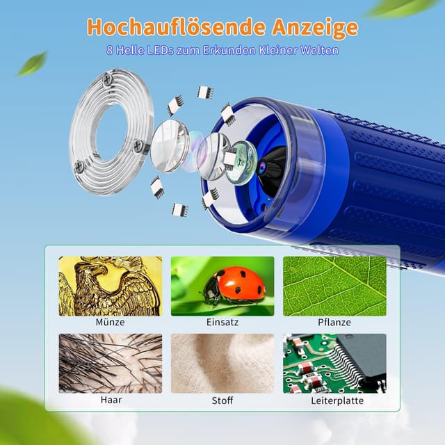 Detalle de SKYBASIC Digitales Mikroskop für Kinder mit 2-Zoll-Display und 1000x Zoom