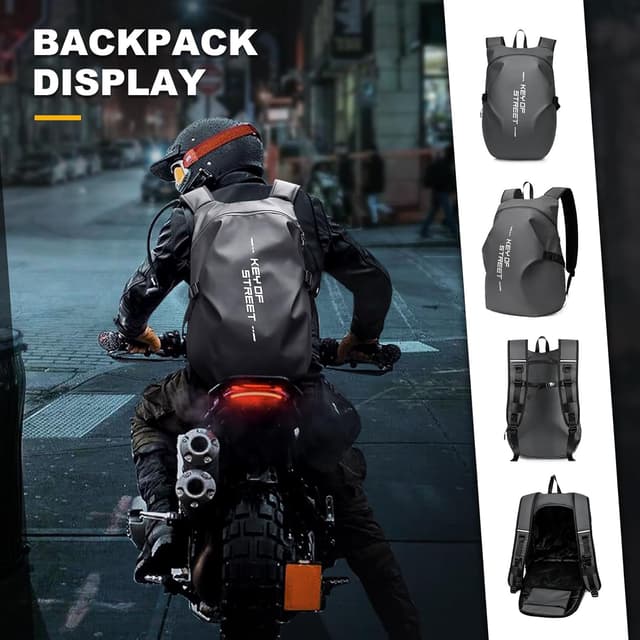Detalle de WEPLAN Sac à dos de moto pour casque rigide, 45 L, gris réfléchissant et étanche