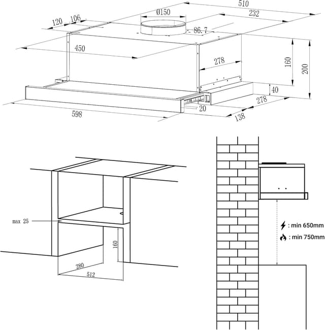 Detalle 2 de CIARRA CBCS6906D Dunstabzugshaube 60 cm