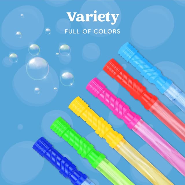 Detalle de JOYIN 6 PCS Big Bubble Wands for Kids (14.6in / 37cm) with 6 x 12ml Refill Bubble Solution