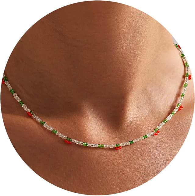 Detalle de TINGN bunte Perlenkette für Damen, handgefertigt im Boho-Stil – verstellbar mit Herz-Motiv