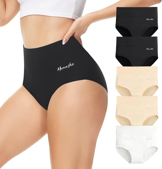 Detalle de Momoshe Damen Unterhosen im 5er-Pack – Hohe Taille aus Baumwolle mit Stretch
