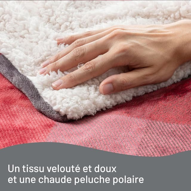 Detalle de Imetec Couverture Chauffante Adapto Velvet Tartan 150x110 cm – plaid chauffant velours et sherpa