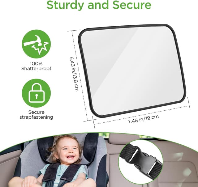 Detalle de Romon Rücksitzspiegel für Babys – verstellbar mit elastischen Riemen für viele Kopfstützen