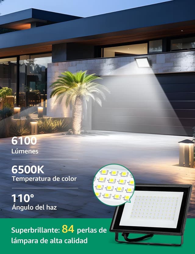 Detalle de Aigostar Faretto LED da esterno 70W 6100LM IP65 6500K bianca fredda (2 pezzi) con supporto regolabile