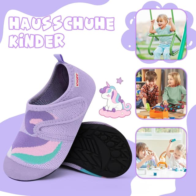Detalle 2 de Kyopp Kinder-Hausschuhe mit Klettverschluss – rutschfeste Barfuß-/Lauflernschuhe für Kindergarten