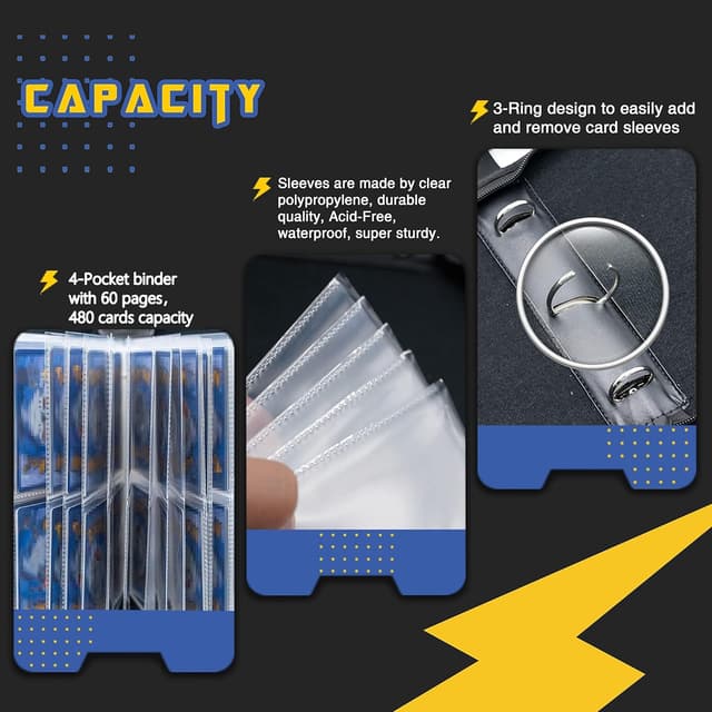 Detalle de Card Binder for Pokémon – 4-Pocket Zipper Binder with 60 Removable Pages (480 Storage)