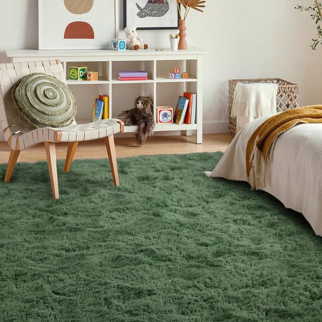 Detalle de 9x12 Ft Extra Large Shag Green Area Rug (Ultra-Soft, Non-Slip) for Living Room, Bedroom, and Kids Spaces