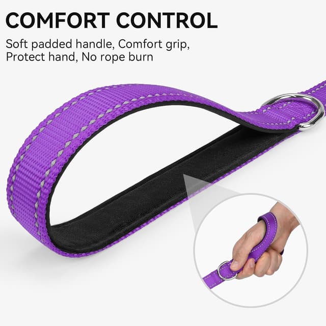 Detalle de Joytale Padded Handle Dog Lead (Double-Sided Reflective Nylon) with 360° Clasp, Purple, 1.2m × 2cm