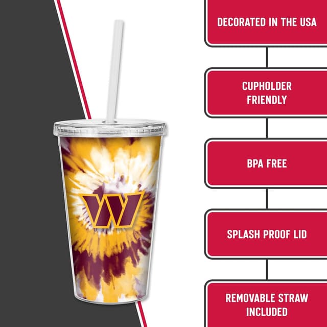 Detalle 2 de Rico Industries NFL Football Metallic Tie Dye 16oz Metallic Clear Tumbler with Straw