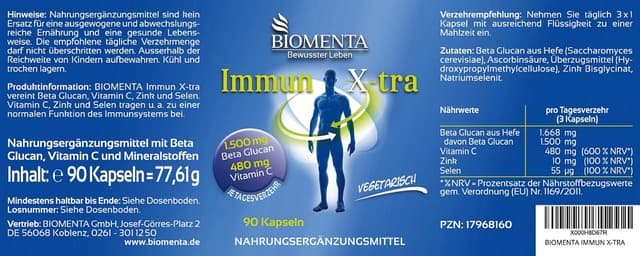 Detalle 2 de BIOMENTA Immun X-tra 1.500 mg Beta Glucan đź’Š