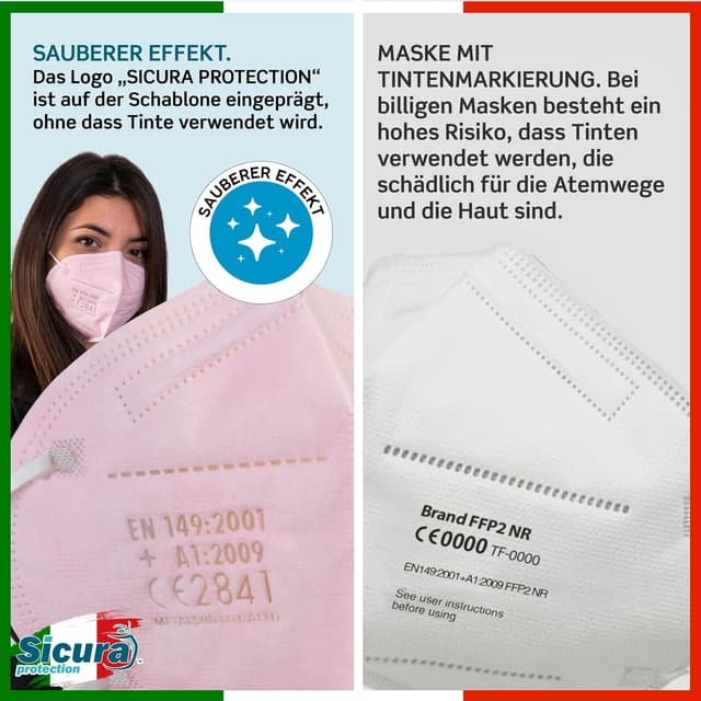 Detalle 2 de FFP2-Masken 50er Sicura Pink, CE-zertifiziert