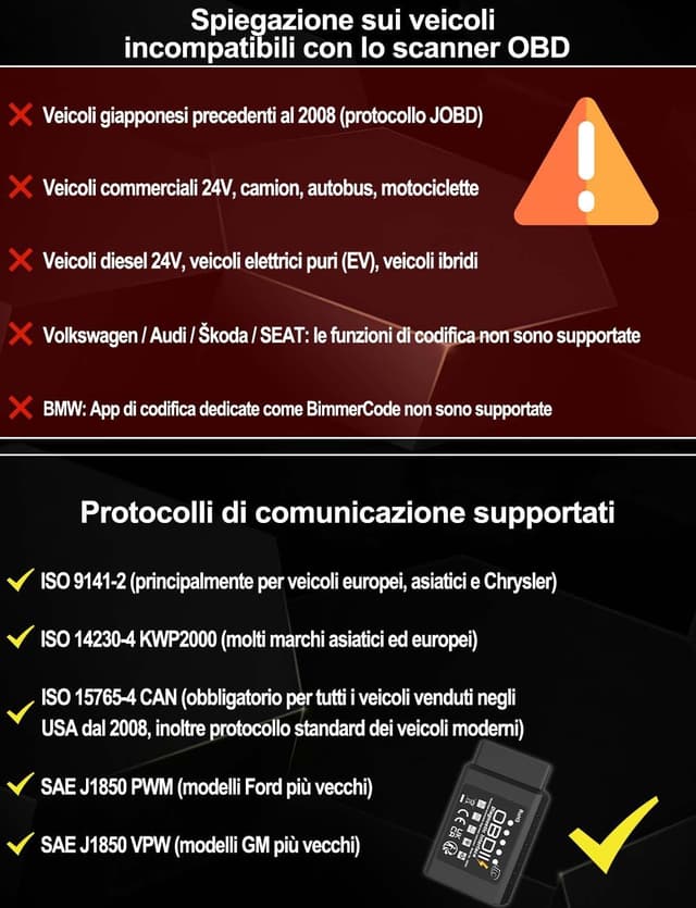Detalle de iLC OBD2 Wireless lettore codici auto Wi‑Fi per iOS, Android e Windows