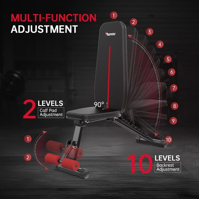 Detalle de PASYOU foldable adjustable weight bench (decline, incline and flat) for gym workouts at home