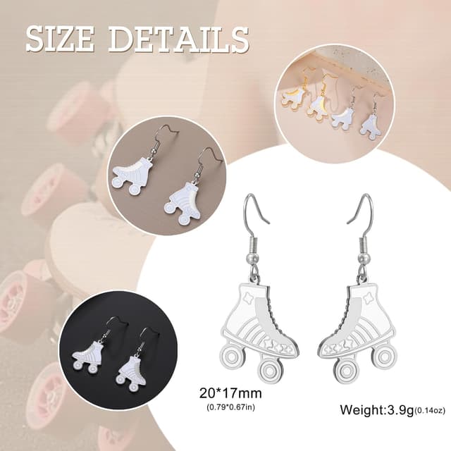 Detalle de Dreamtimes Rollschuh-Anhänger-Ohrring aus Edelstahl – bunte Rollschuh-Ohrringe als Sport-Schmuck & Geschenk