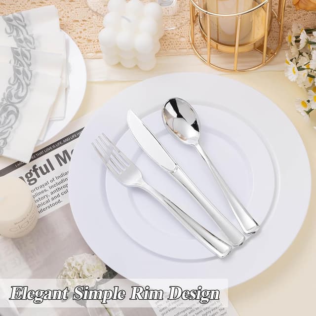 Thumbnail 4 de Beststar 200PCS White Plastic Dinner Plates