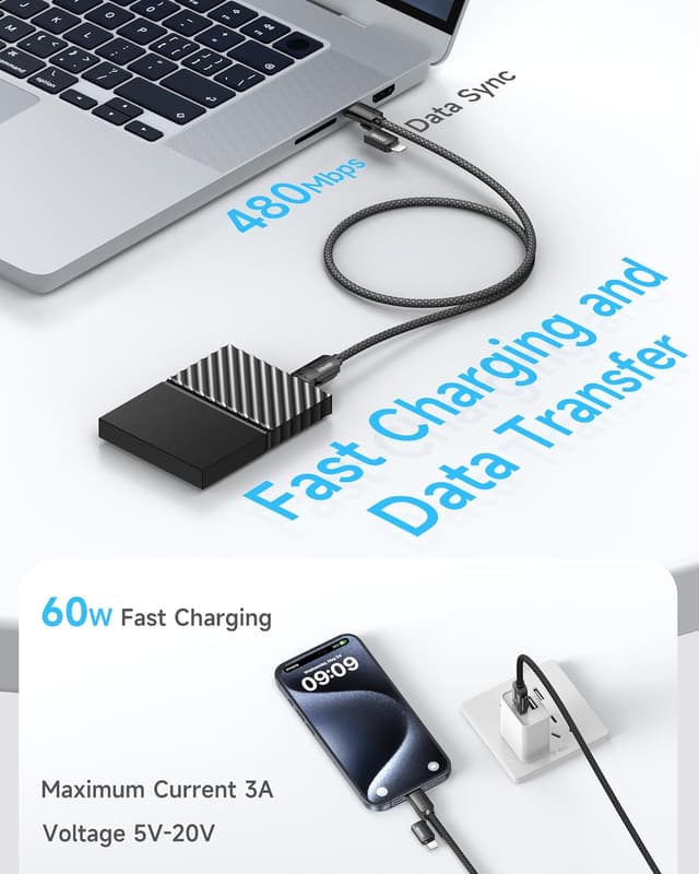 Detalle 2 de RAVIAD Multi Cavo di Ricarica 4 in 1 da 1 m con USB-C/USB-A e Lightning (60W PD)