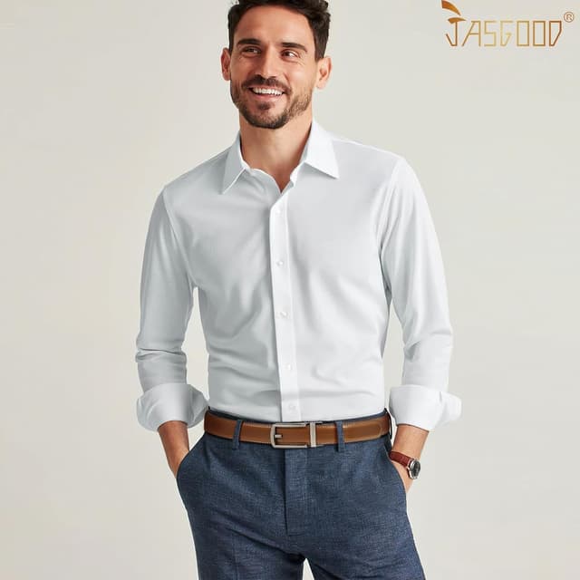 Detalle de JASGOOD Men’s Genuine Leather Ratchet Belt (Cowhide) with Open Buckle, 33/35mm