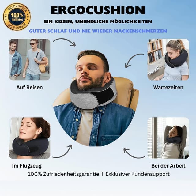 Detalle de Dreamjoys Reisekissen „Flugzeug 2.0“ – Nackenkissen für Reise, Memory Foam & 360°-Stütze