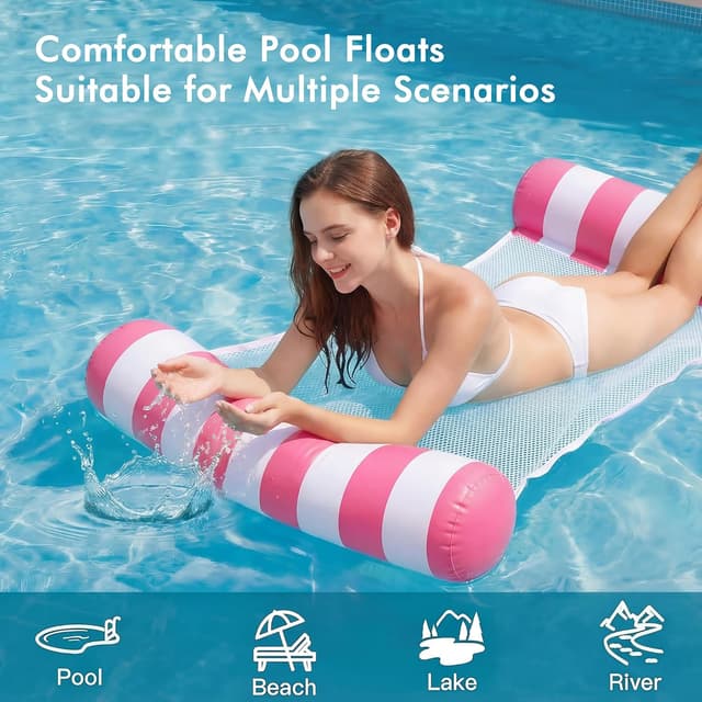Detalle 2 de OKSUWATER 4-Pack Inflatable Pool Floats (4-in-1 Water Hammock) with Headrest & Footrest