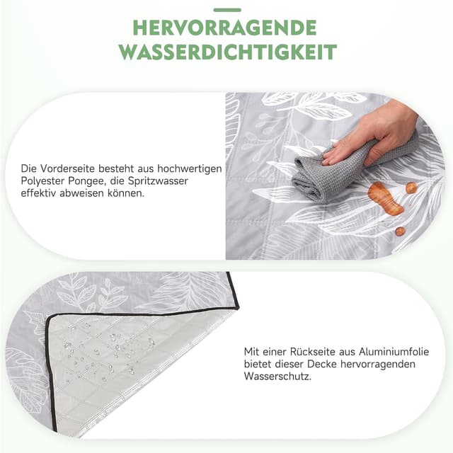 Detalle de HAUSPROFI Picknickdecke 200x300 cm – wasserdicht, isoliert, mit Tragegriff & Heringen