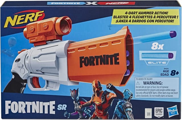 Thumbnail 6 de Nerf Fortnite SR Blaster (4-Dart Hammer Action) with Removable Scope and 8 Nerf Elite Darts