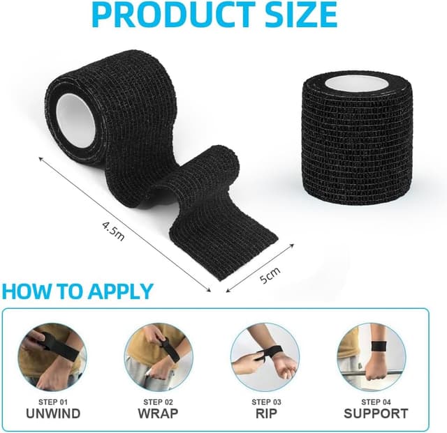 Detalle 2 de ACWOO Self Adherent Sport Wrap Tape (8 rolls), 5cm x 4.5m elastic wrap tape for football shin guards, wrists and pets