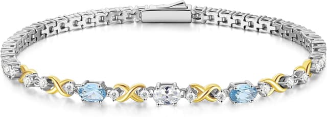 Detalle de FANCIME Silber Tennisarmband für Damen mit doppeltem Geburtsstein (925 Sterling Silber) – Länge 18,7 cm